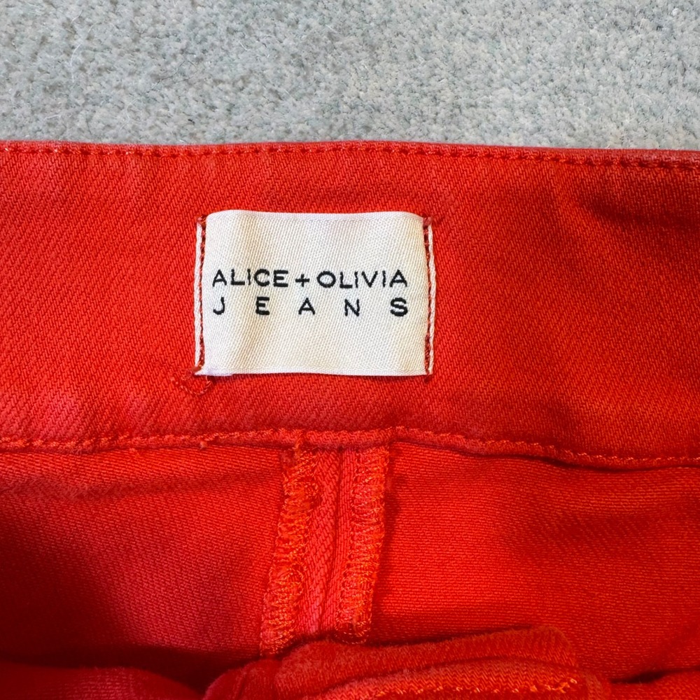 Alice + Olivia Jeans Red High Rise Wide Leg Flare Pants Front Seam Detail - Picture 12 of 14